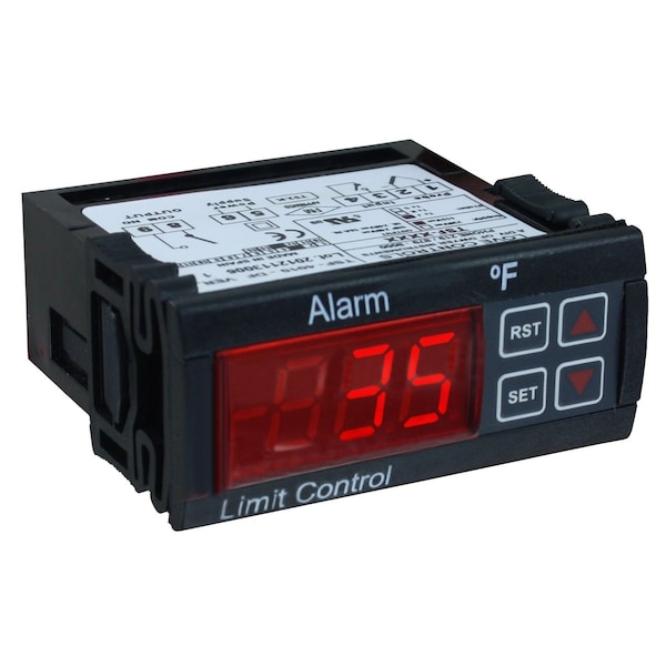 DIN rail mount temperature switch, red display, 3 outputs, 230 VAC supply